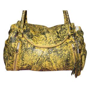 BOTKIER Morgan Indonesian Lamb leather tassel satchel Yellow Green floral print
